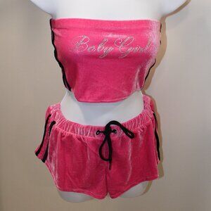 NWT Y2K BABYGIRL VELOUR SET 2 PCS BANDEAU TOP AND SPORTY SHORTS
